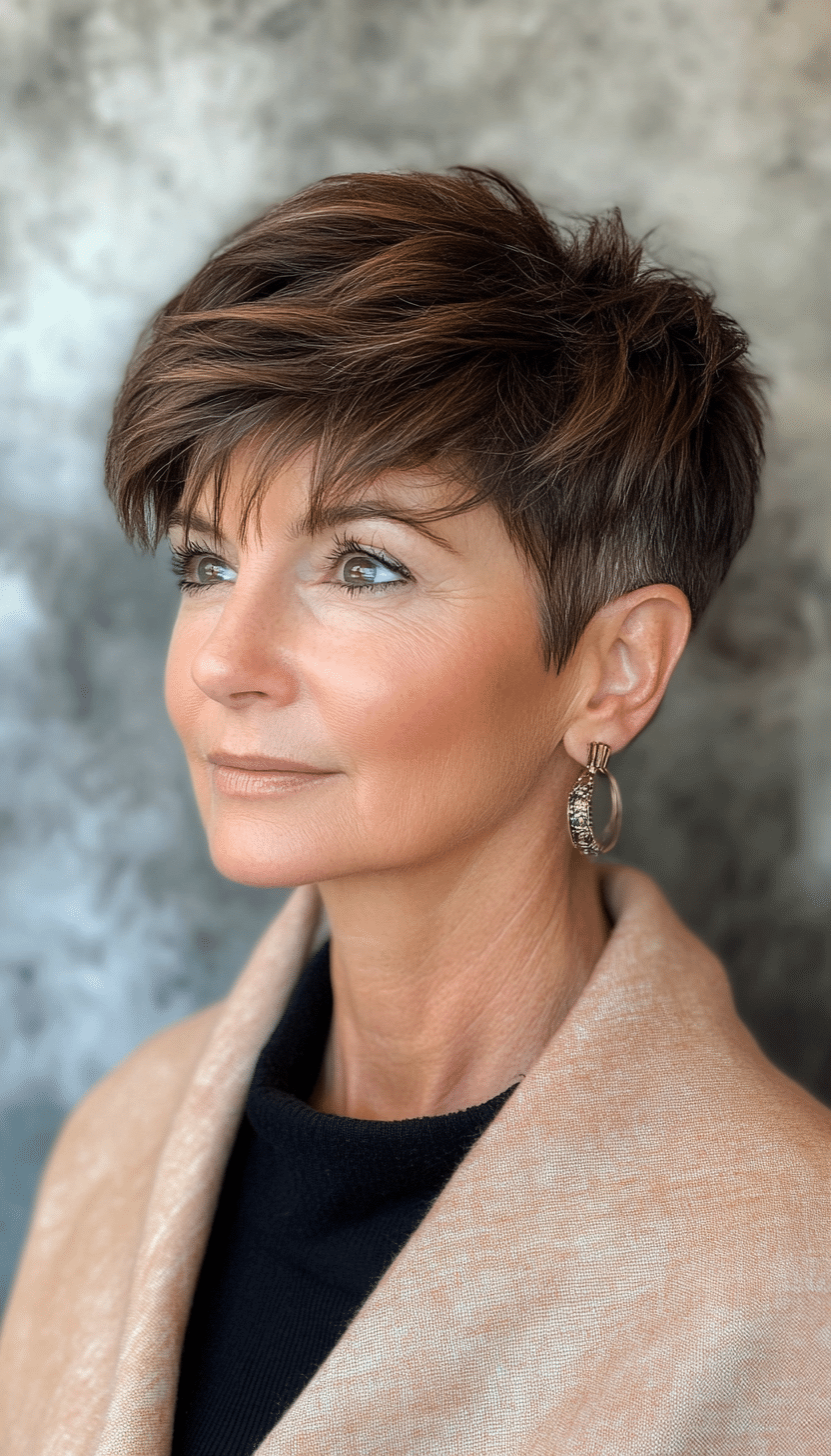 18. Cropped Boy Cut in Warm Hazelnut Brown (Short Hairstyles For Older Women With Thin Hair) - Short Hairstyles For Older Women With Thin Hair