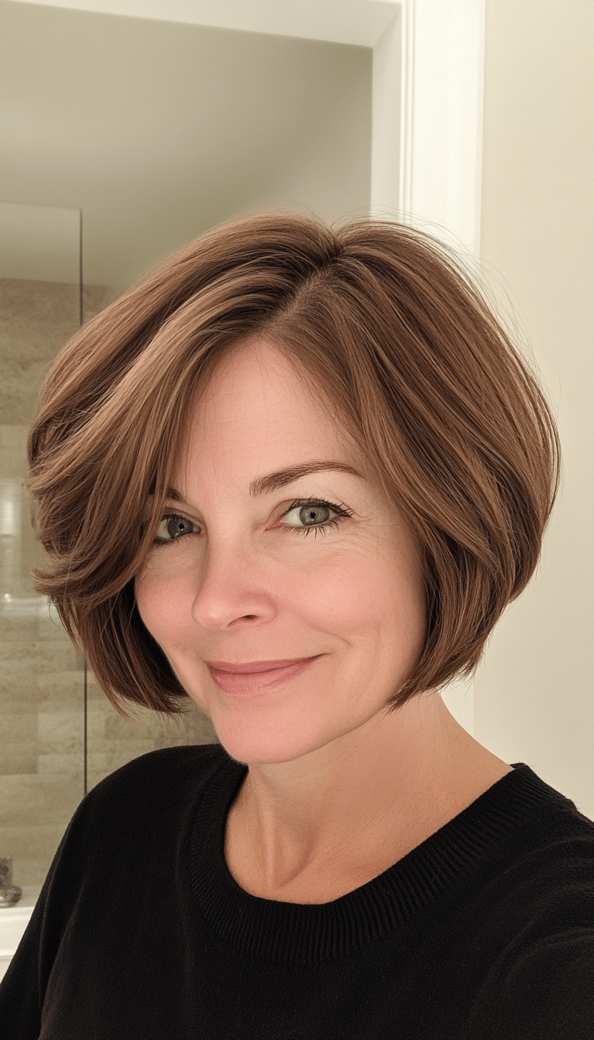 23. Face-Framing Short Bob in Medium Chestnut Brown (Short Hairstyles For Older Women With Thin Hair) - Short Hairstyles For Older Women With Thin Hair
