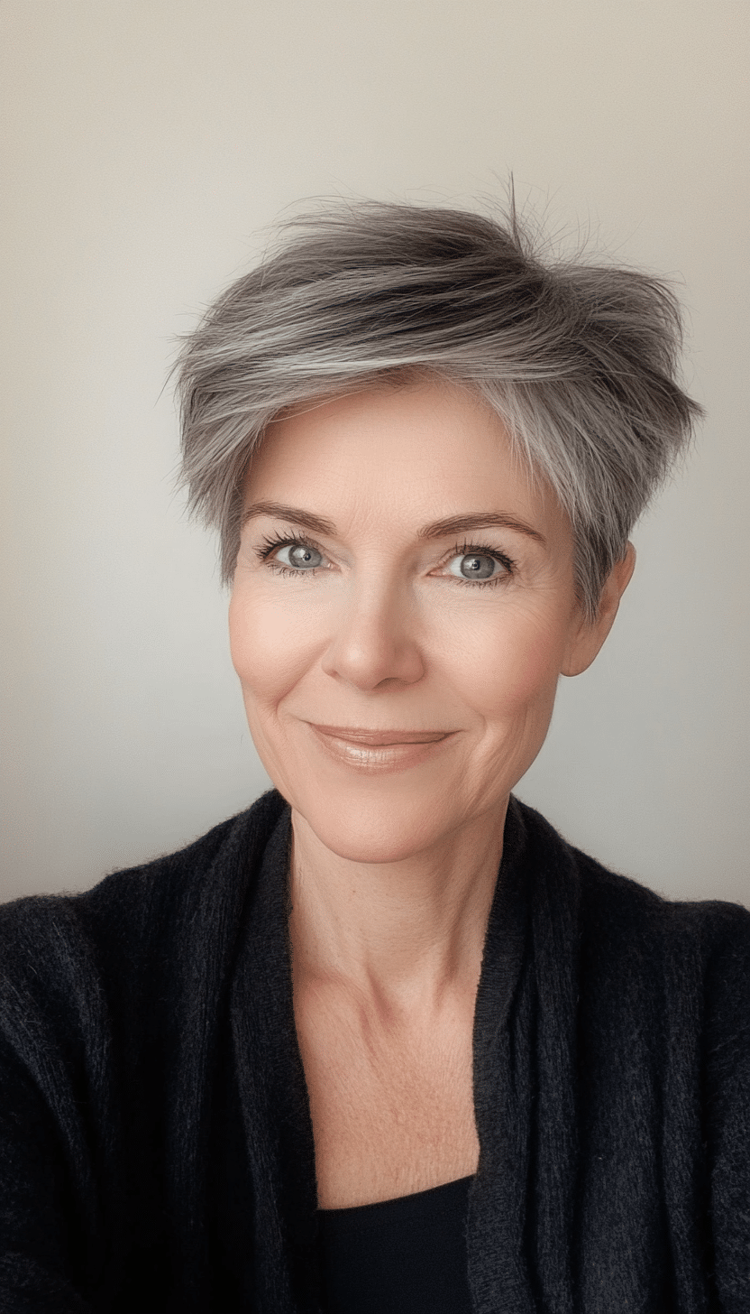 27. Choppy Tapered Pixie in Natural Charcoal Gray (Short Hairstyles For Older Women With Thin Hair) - Short Hairstyles For Older Women With Thin Hair