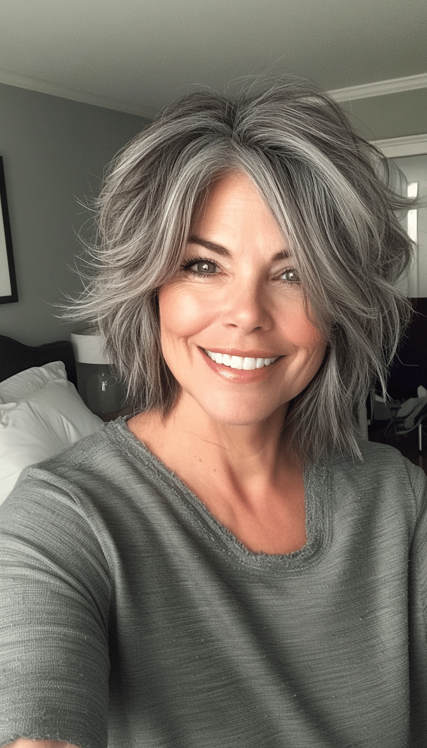2. Tousled Short Shag in Classic Salt-and-Pepper (Shaggy Haircuts For Older Women) - Shaggy Haircuts For Older Women