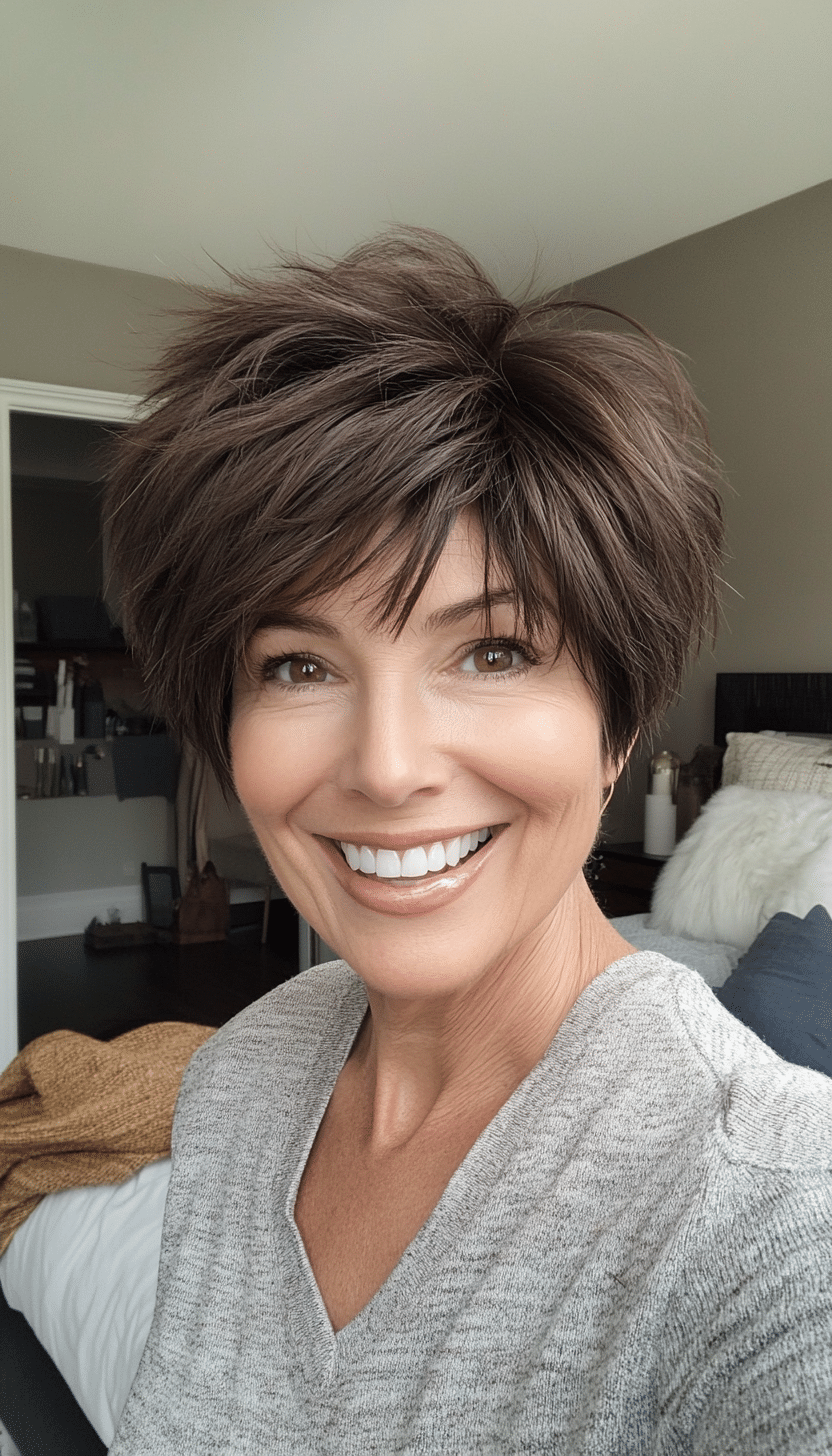 4. Choppy Pixie Shag in Rich Espresso (Shaggy Haircuts For Older Women) - Shaggy Haircuts For Older Women