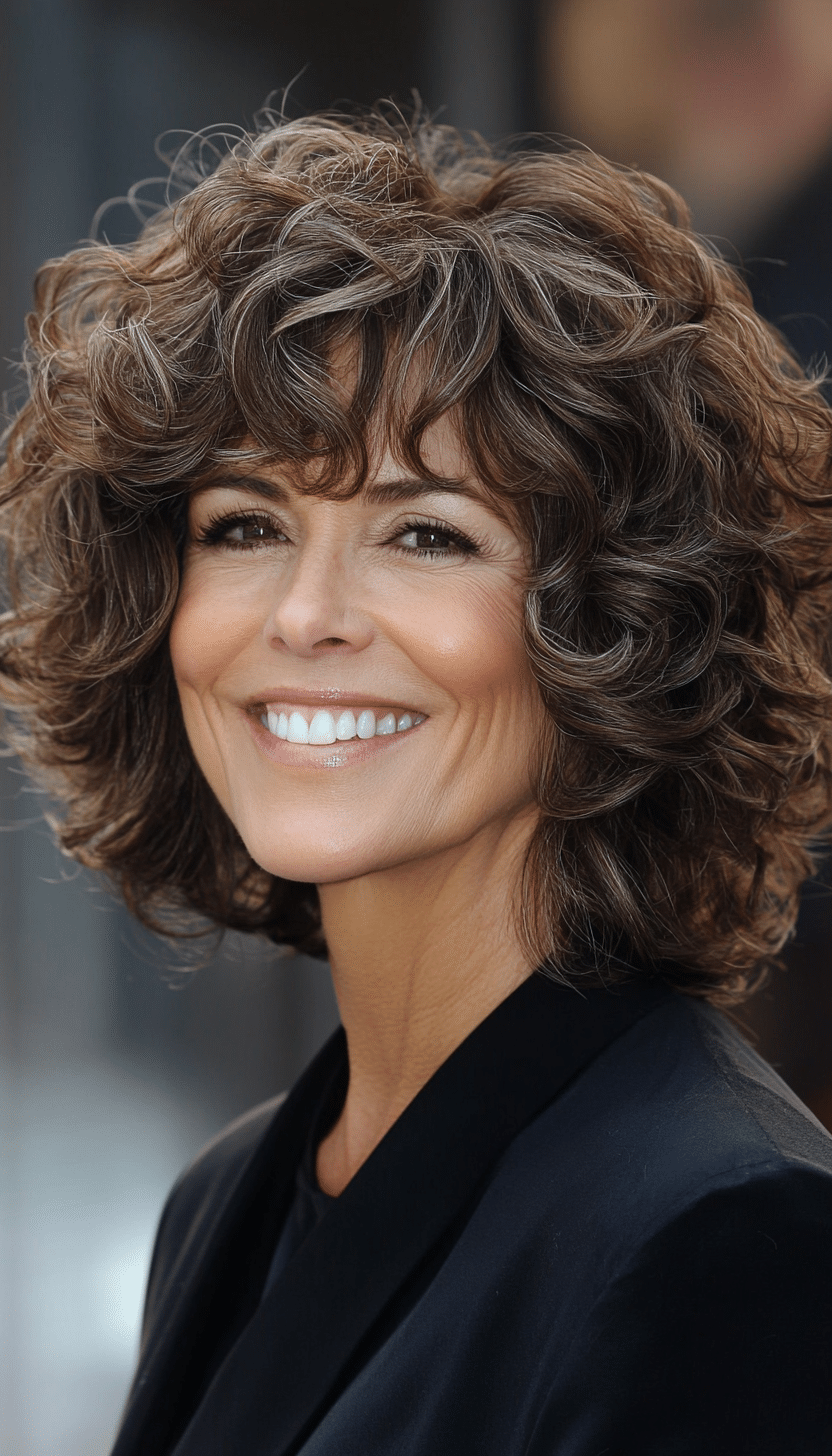9. Curly Shag in Soft Mocha Brown (Shaggy Haircuts For Older Women) - Shaggy Haircuts For Older Women