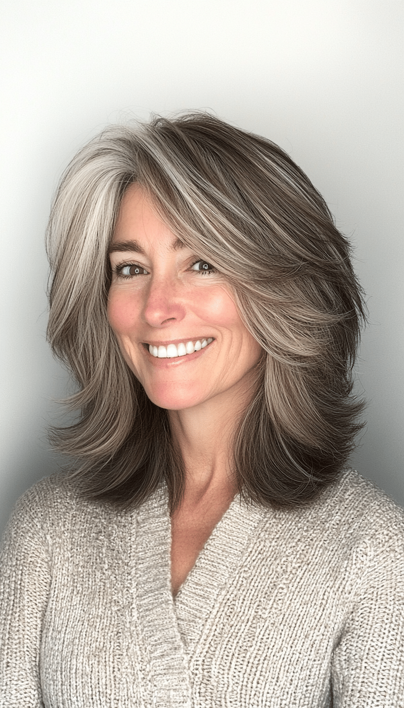 16. Mid-Length Layered Shag in Ash Brown (Shaggy Haircuts For Older Women) - Shaggy Haircuts For Older Women