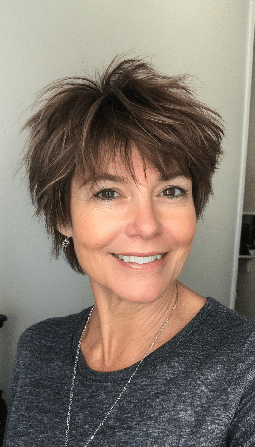 17. Short Spiky Shag in Deep Chocolate Brown (Shaggy Haircuts For Older Women) - Shaggy Haircuts For Older Women