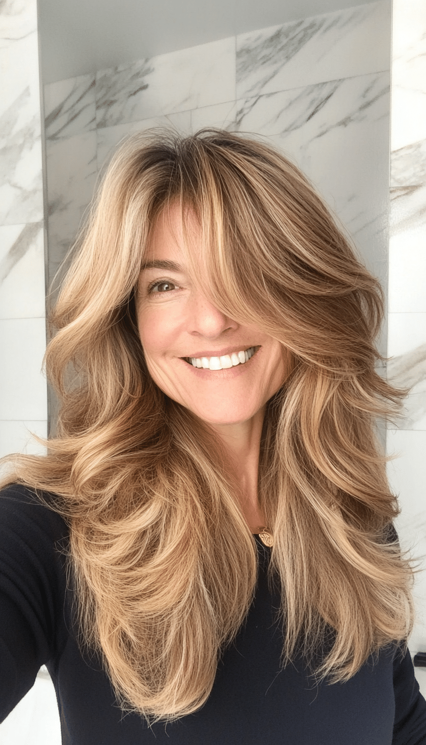 18. Long Shag with Soft Waves in Warm Caramel (Shaggy Haircuts For Older Women) - Shaggy Haircuts For Older Women