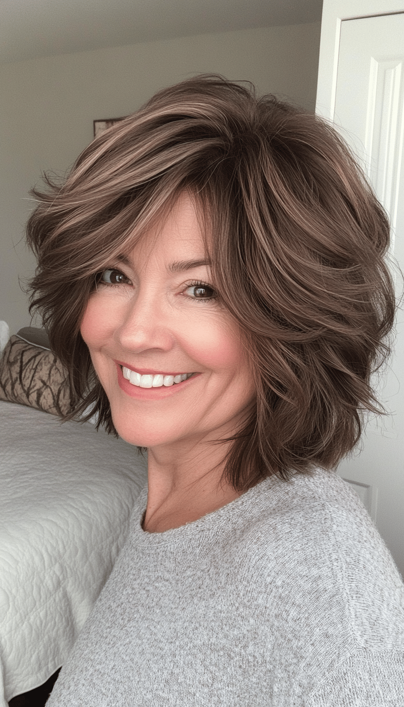 27. Tousled Medium Shag in Neutral Brown (Shaggy Haircuts For Older Women) - Shaggy Haircuts For Older Women
