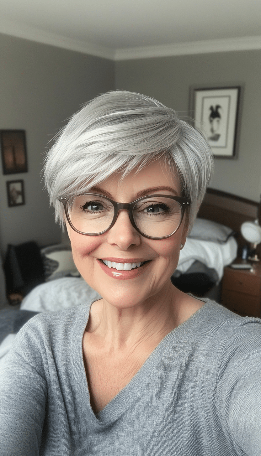 1. Soft Feathered Pixie in Silver Gray (Short Hairstyles For Women Over 70 With Glasses) - Short Hairstyles For Women Over 70 With Glasses
