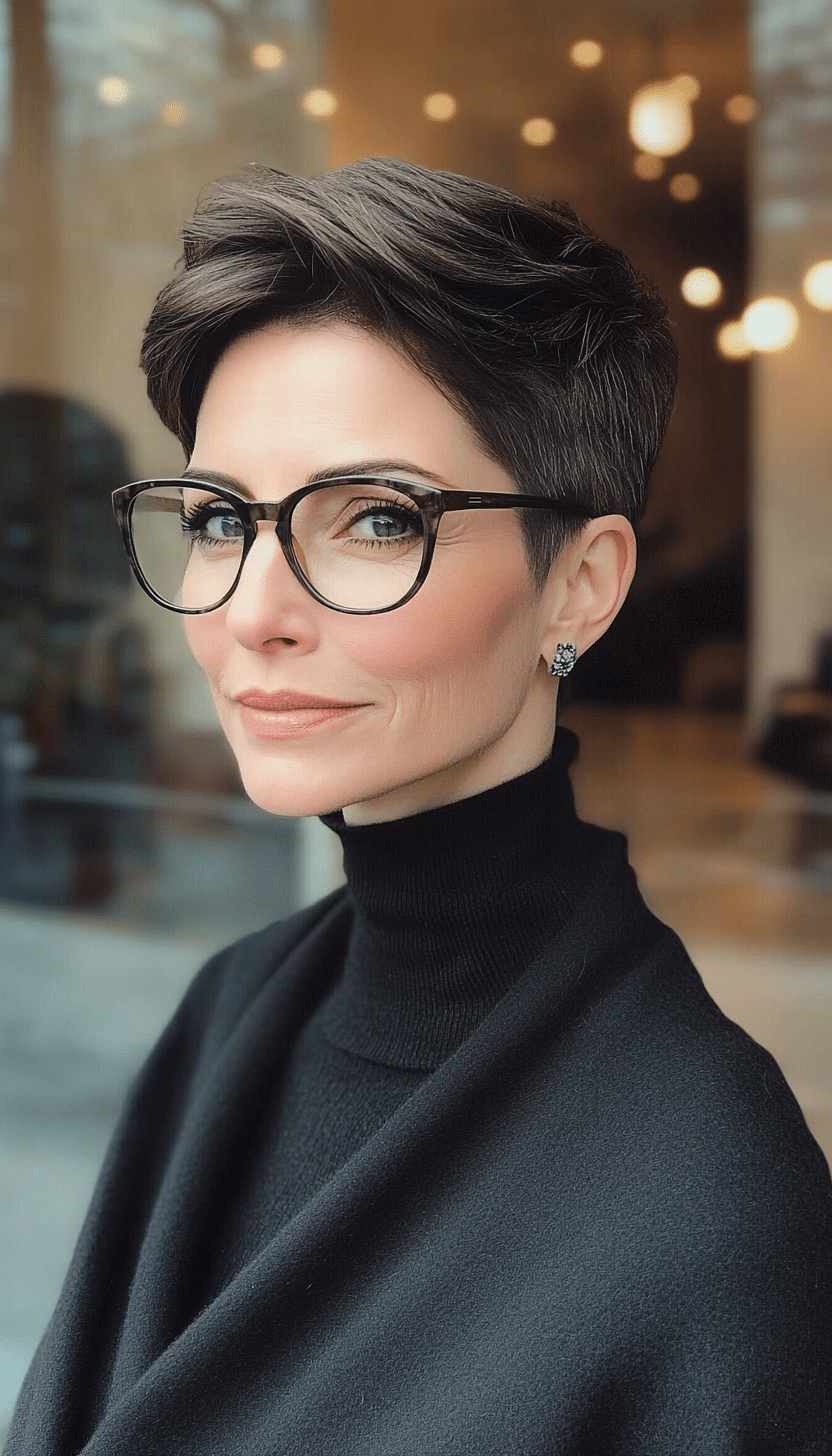 2. Tapered Crop in Dark Brunette (Short Hairstyles For Women Over 70 With Glasses) - Short Hairstyles For Women Over 70 With Glasses