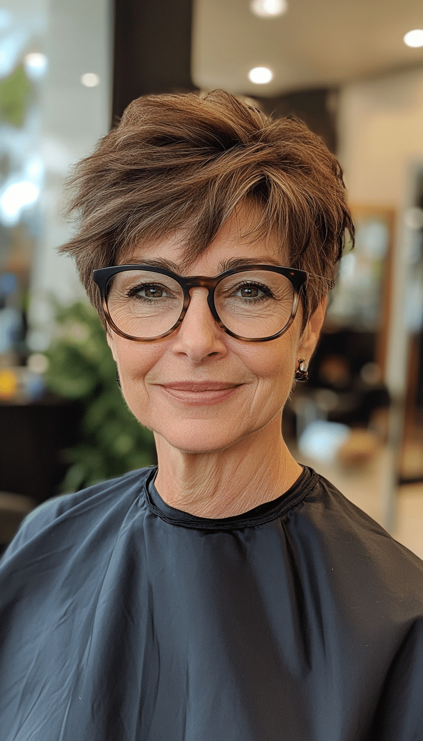 5. Choppy Boyish Cut in Deep Brown (Short Hairstyles For Women Over 70 With Glasses) - Short Hairstyles For Women Over 70 With Glasses