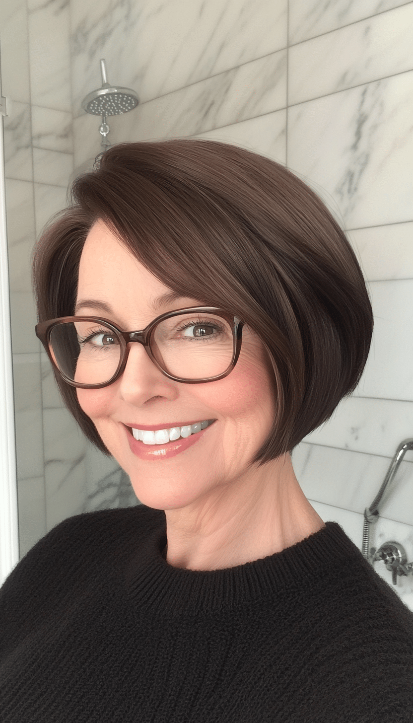 6. Classic Short Bob in Dark Chocolate (Short Hairstyles For Women Over 70 With Glasses) - Short Hairstyles For Women Over 70 With Glasses