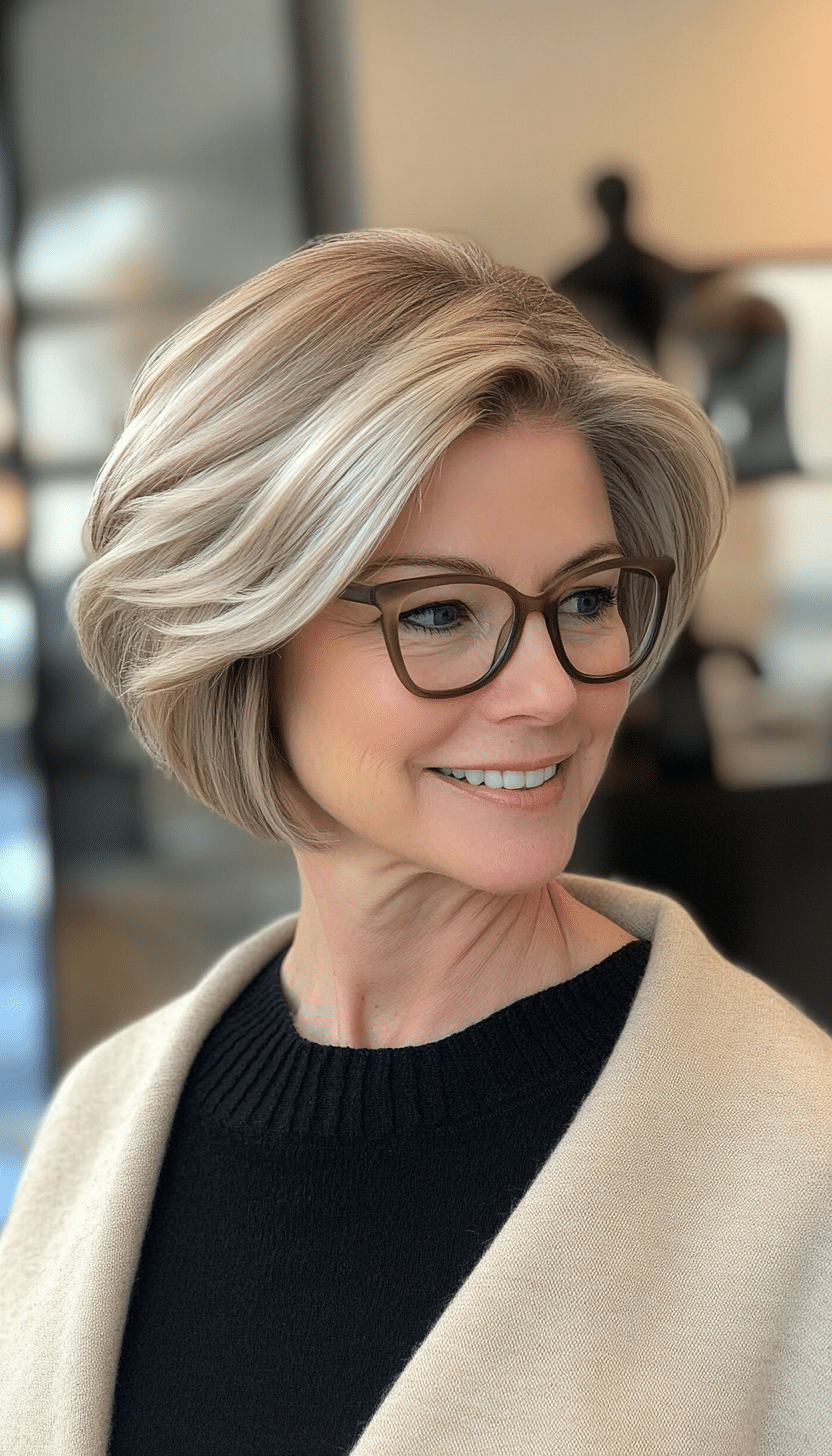 9. Side-Parted Bob in Honey Blonde (Short Hairstyles For Women Over 70 With Glasses) - Short Hairstyles For Women Over 70 With Glasses