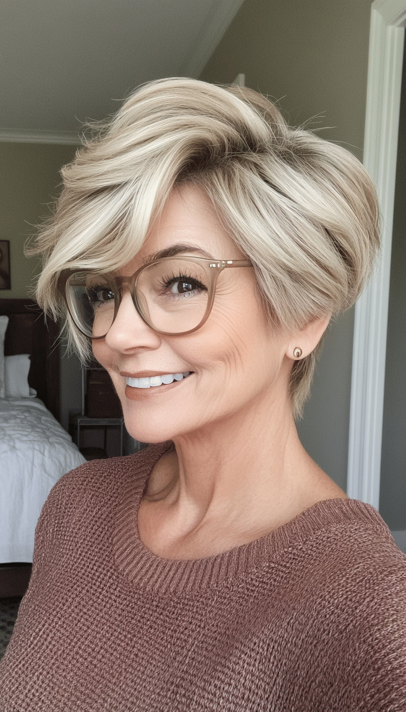 10. Tousled Crop in Sandy Blonde (Short Hairstyles For Women Over 70 With Glasses) - Short Hairstyles For Women Over 70 With Glasses