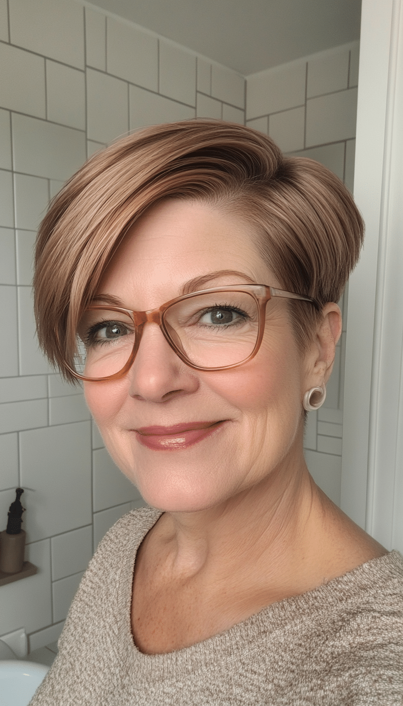 14. Swept-Back Pixie in Soft Caramel (Short Hairstyles For Women Over 70 With Glasses) - Short Hairstyles For Women Over 70 With Glasses
