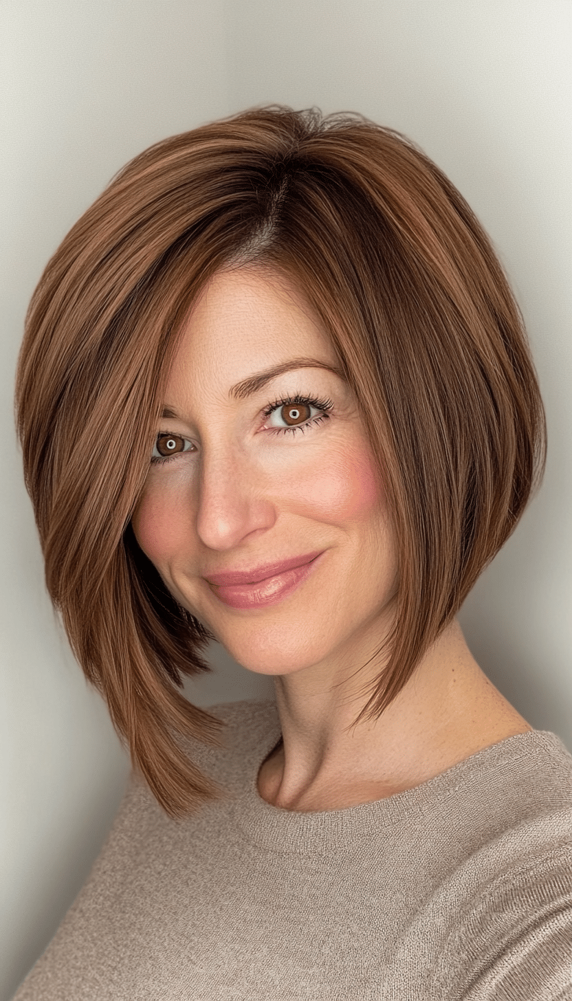 1. Soft Layered Bob in Chestnut Brown (Short Hairstyles For Women Over 40) - Short Hairstyles For Women Over 40