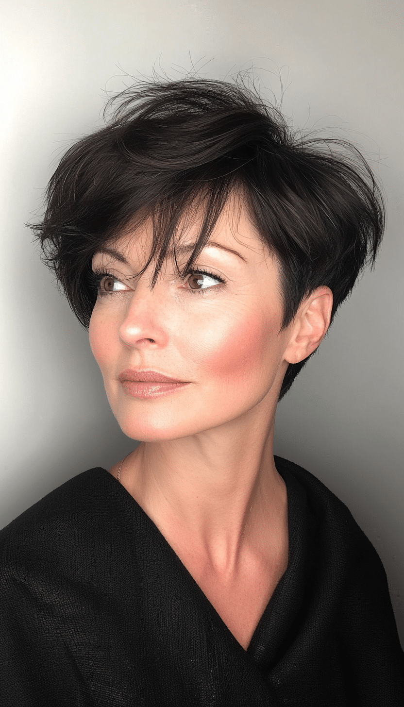 5. Side-Swept Pixie in Natural Black (Short Hairstyles For Women Over 40) - Short Hairstyles For Women Over 40