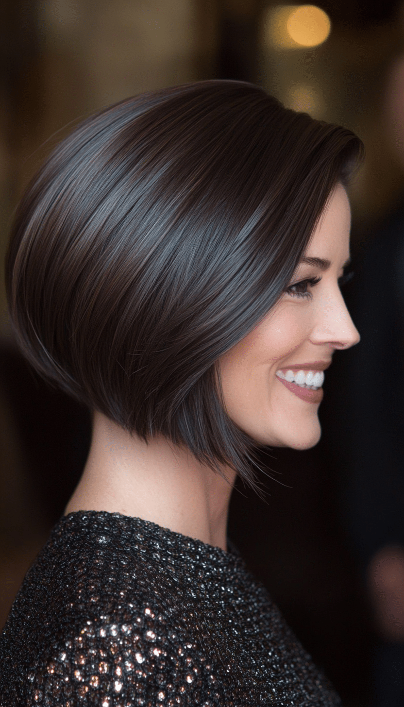 7. Asymmetrical Bob in Dark Chocolate Brown (Short Hairstyles For Women Over 40) - Short Hairstyles For Women Over 40