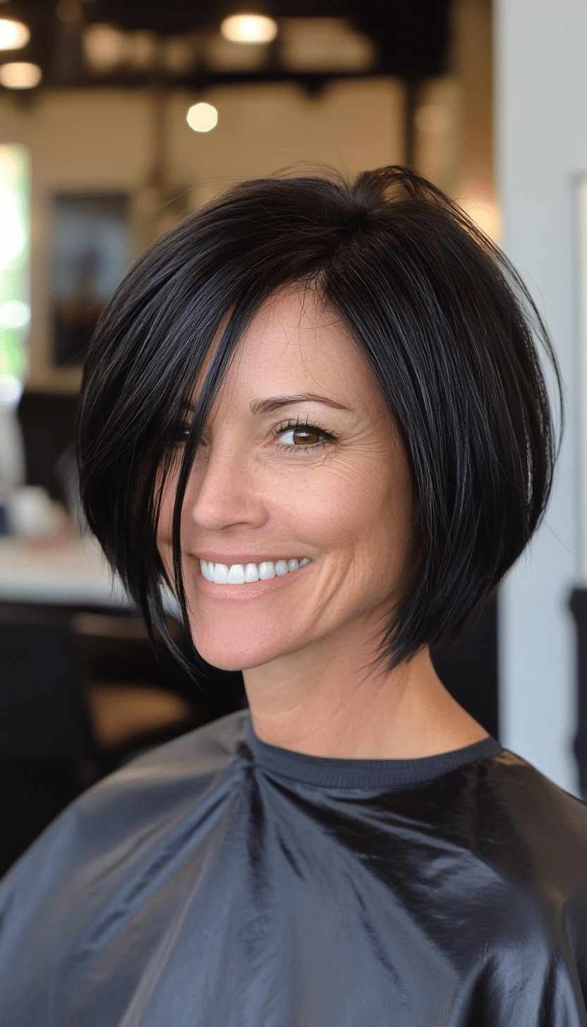 11. Short Blunt Bob in Jet Black (Short Hairstyles For Women Over 40) - Short Hairstyles For Women Over 40