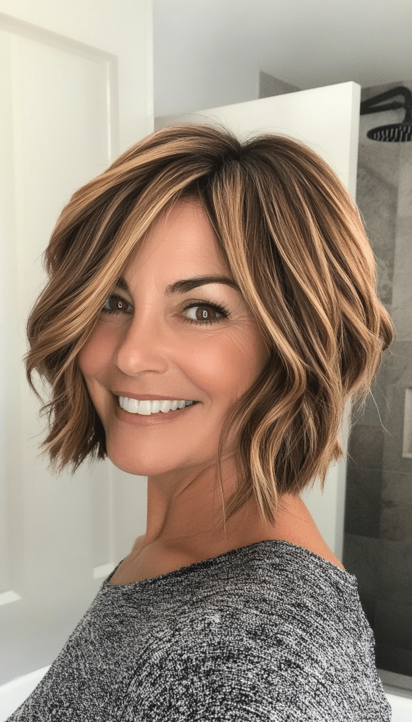 13. Textured Bob in Golden Brown (Short Hairstyles For Women Over 40) - Short Hairstyles For Women Over 40