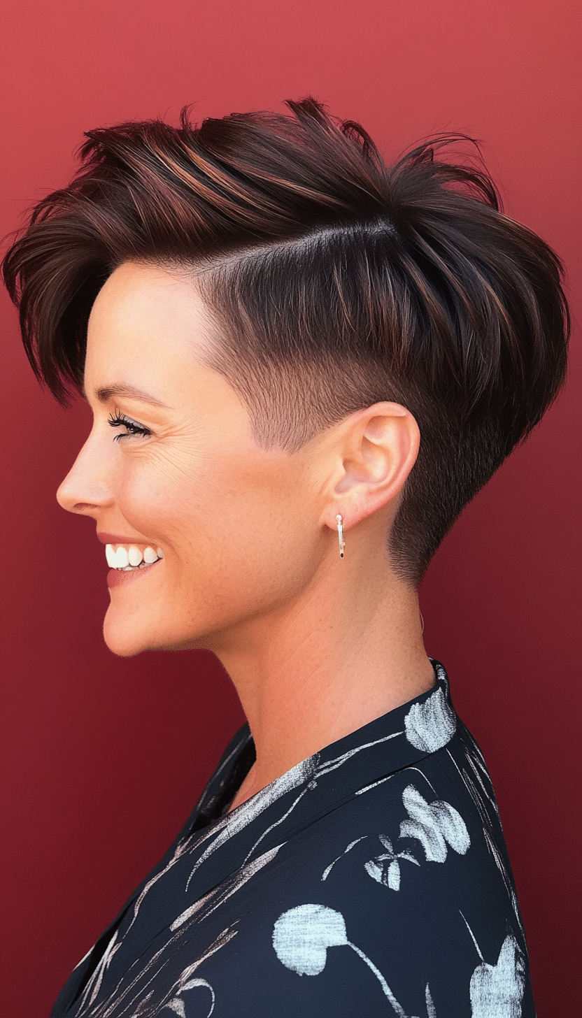 18. Edgy Undercut Pixie in Dark Mahogany (Short Hairstyles For Women Over 40) - Short Hairstyles For Women Over 40
