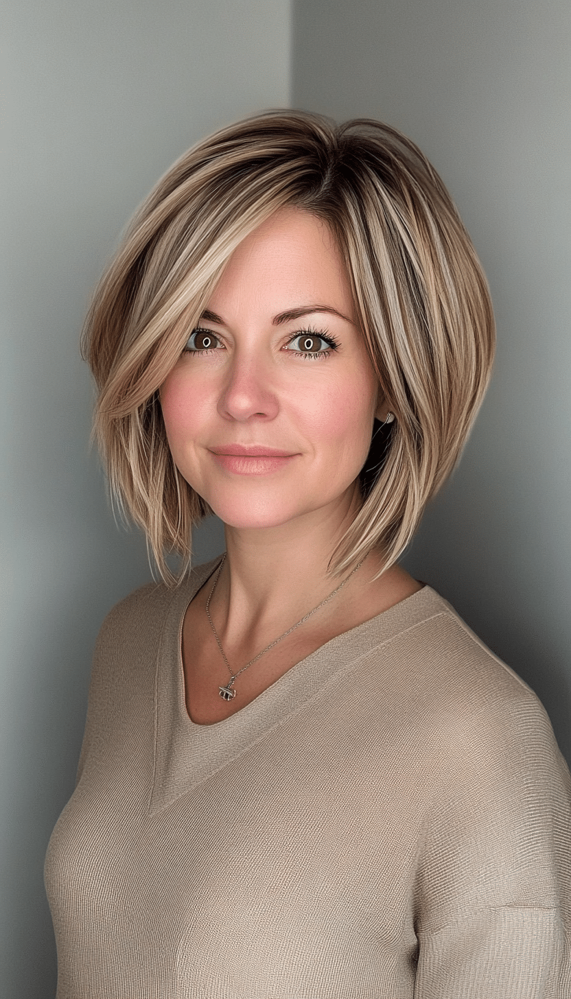 19. Soft Angled Bob in Golden Honey Blonde (Short Hairstyles For Women Over 40) - Short Hairstyles For Women Over 40