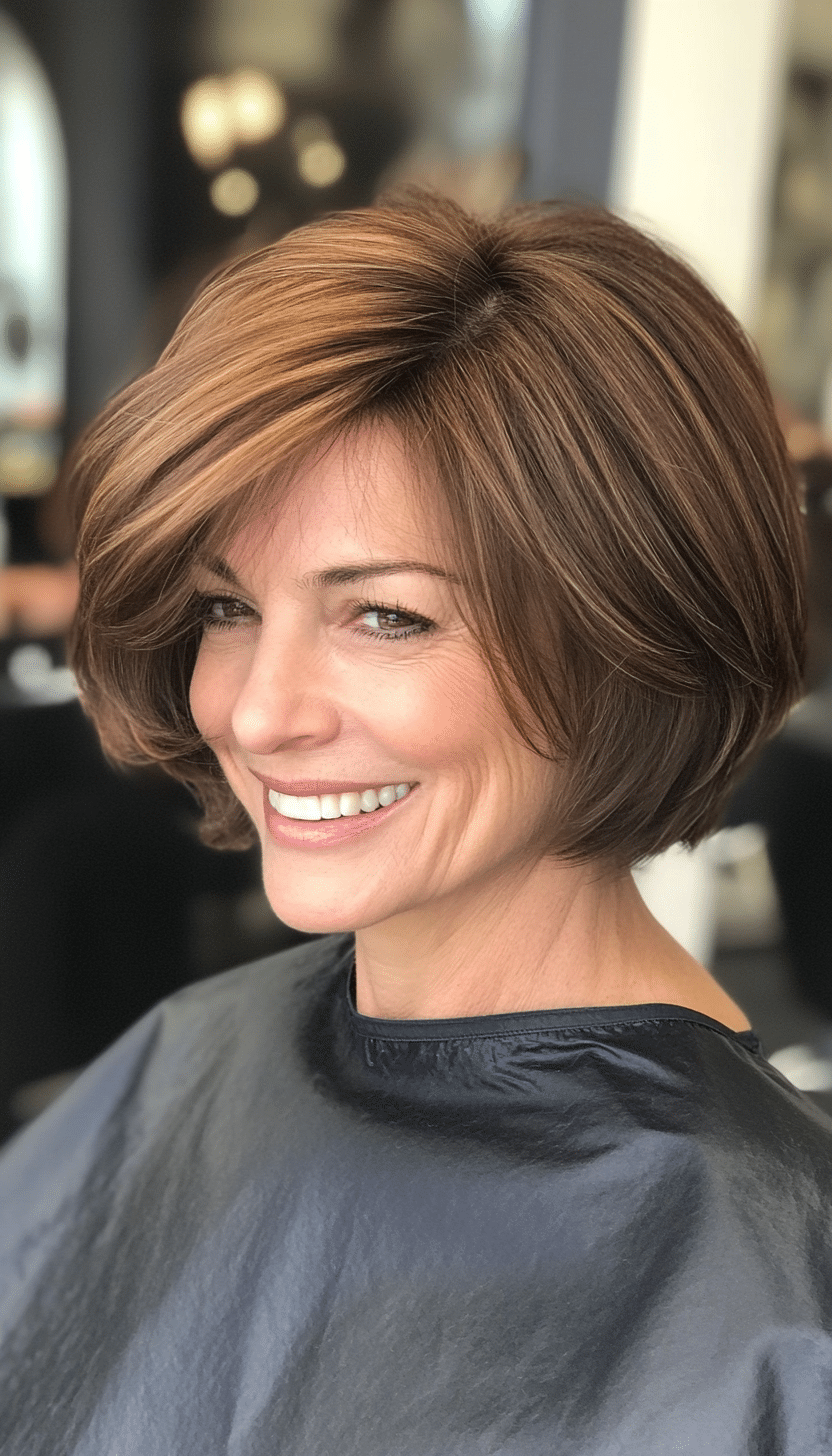 22. Softly Tapered Bob in Warm Hazelnut Brown (Short Hairstyles For Women Over 40) - Short Hairstyles For Women Over 40