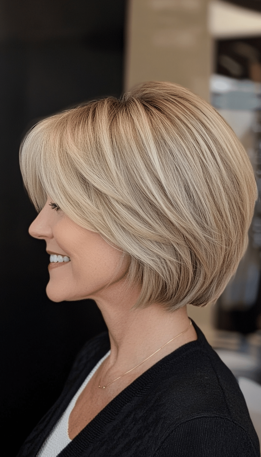 23. Stacked Bob in Medium Ash Blonde (Short Hairstyles For Women Over 40) - Short Hairstyles For Women Over 40