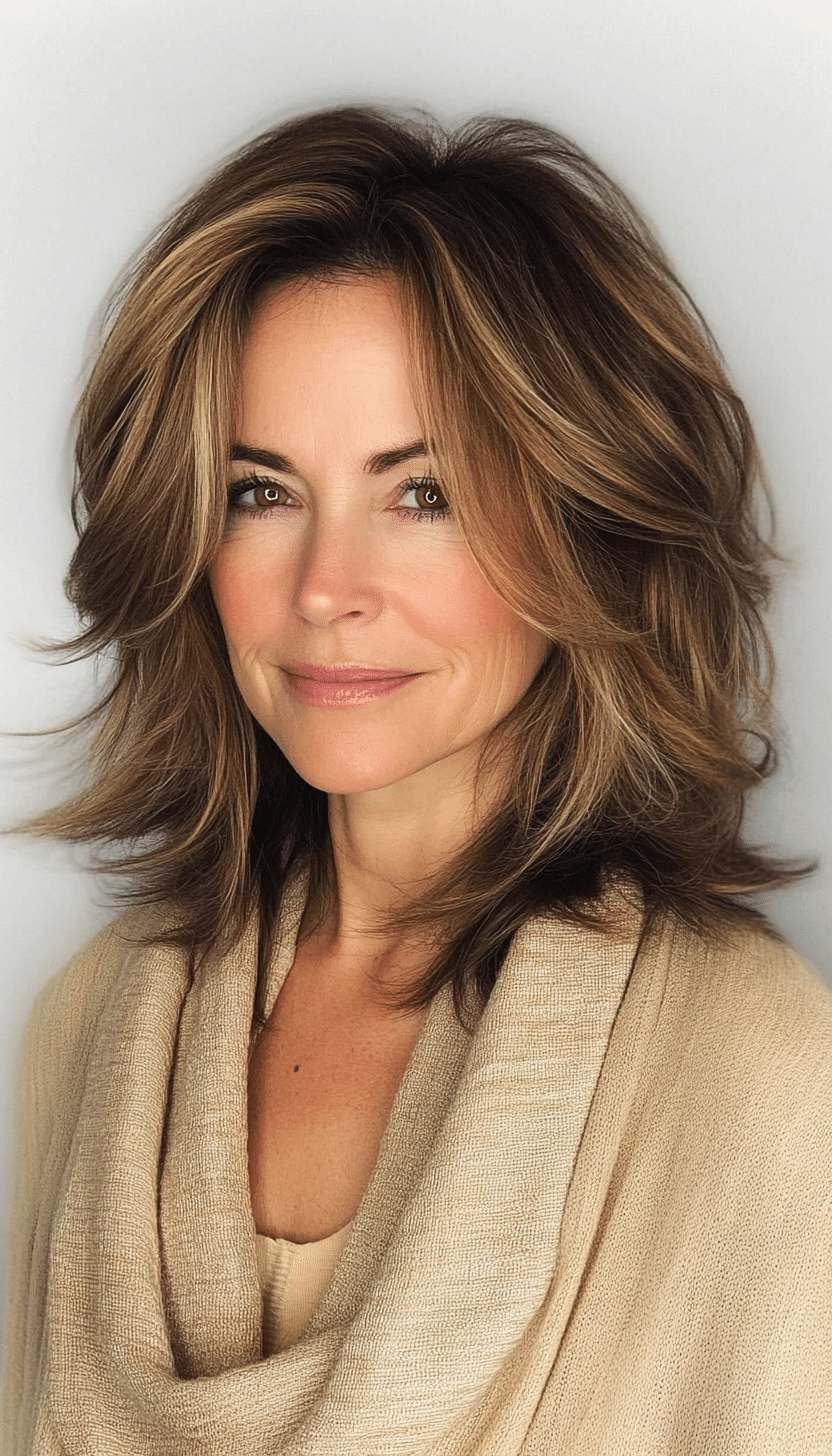 4. Wispy Collarbone Layers in Golden Brown (Layered Haircuts For Older Women) - Layered Haircuts For Older Women