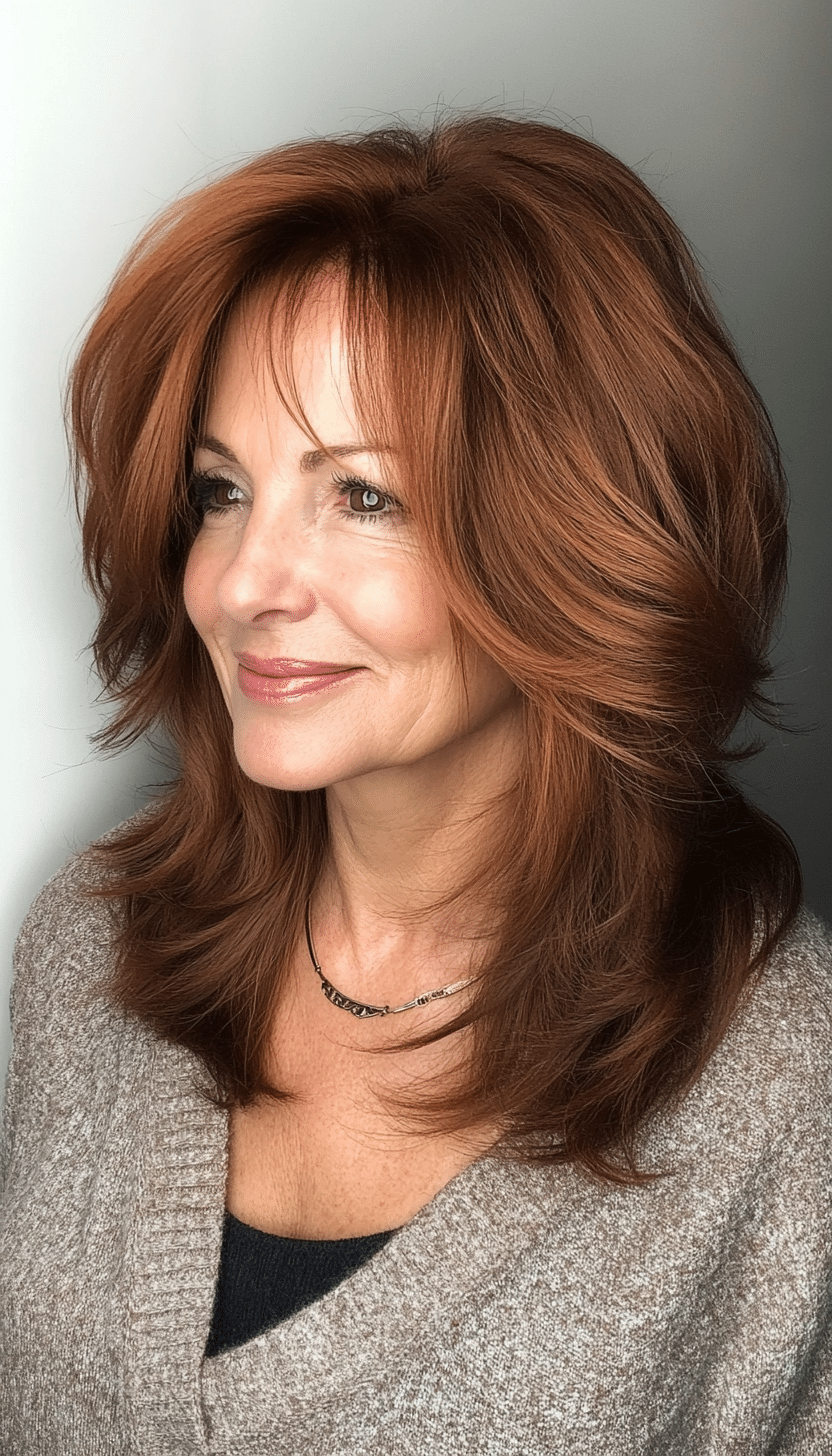 7. Shoulder-Grazing Shag in Rich Auburn (Layered Haircuts For Older Women) - Layered Haircuts For Older Women