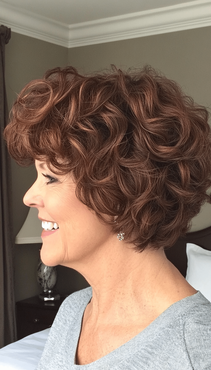 14. Short Curly Layers in Deep Chestnut Brown (Layered Haircuts For Older Women) - Layered Haircuts For Older Women