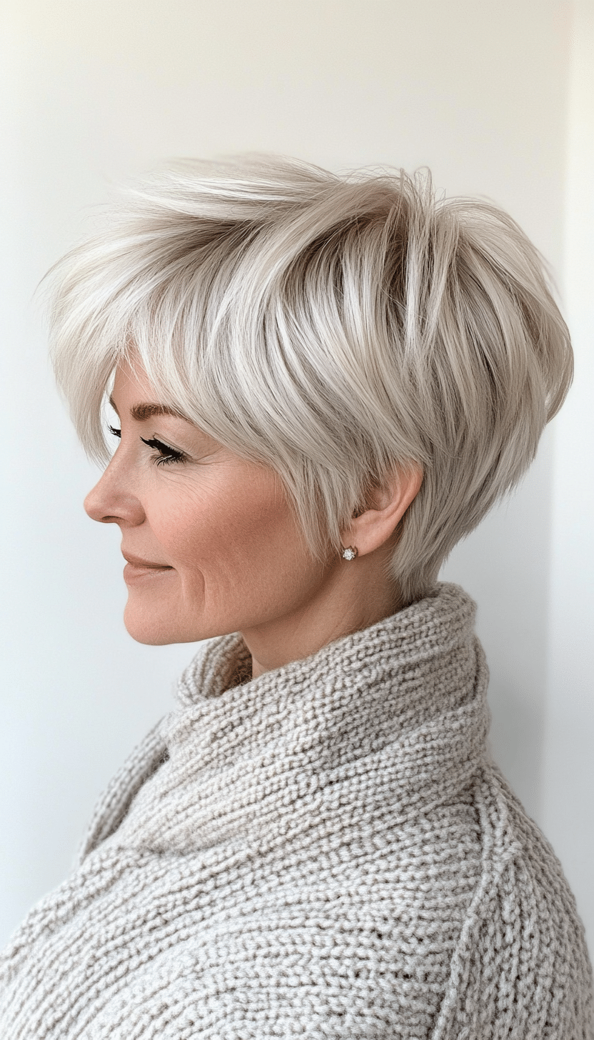 15. Textured Pixie Cut in Soft Gray (Layered Haircuts For Older Women) - Layered Haircuts For Older Women