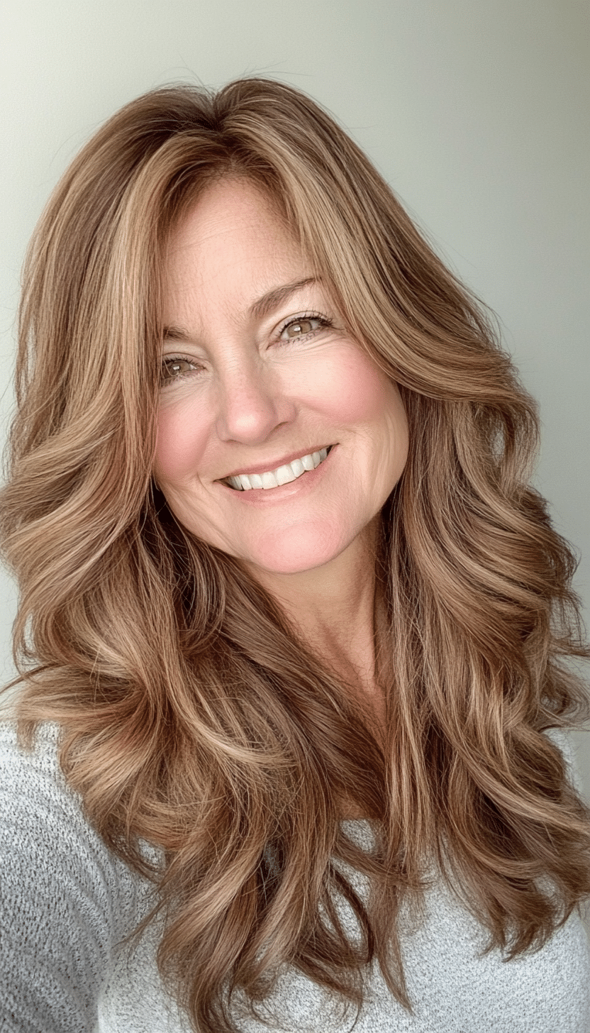 17. Long Soft Waves with Layers in Warm Honey Brown (Layered Haircuts For Older Women) - Layered Haircuts For Older Women