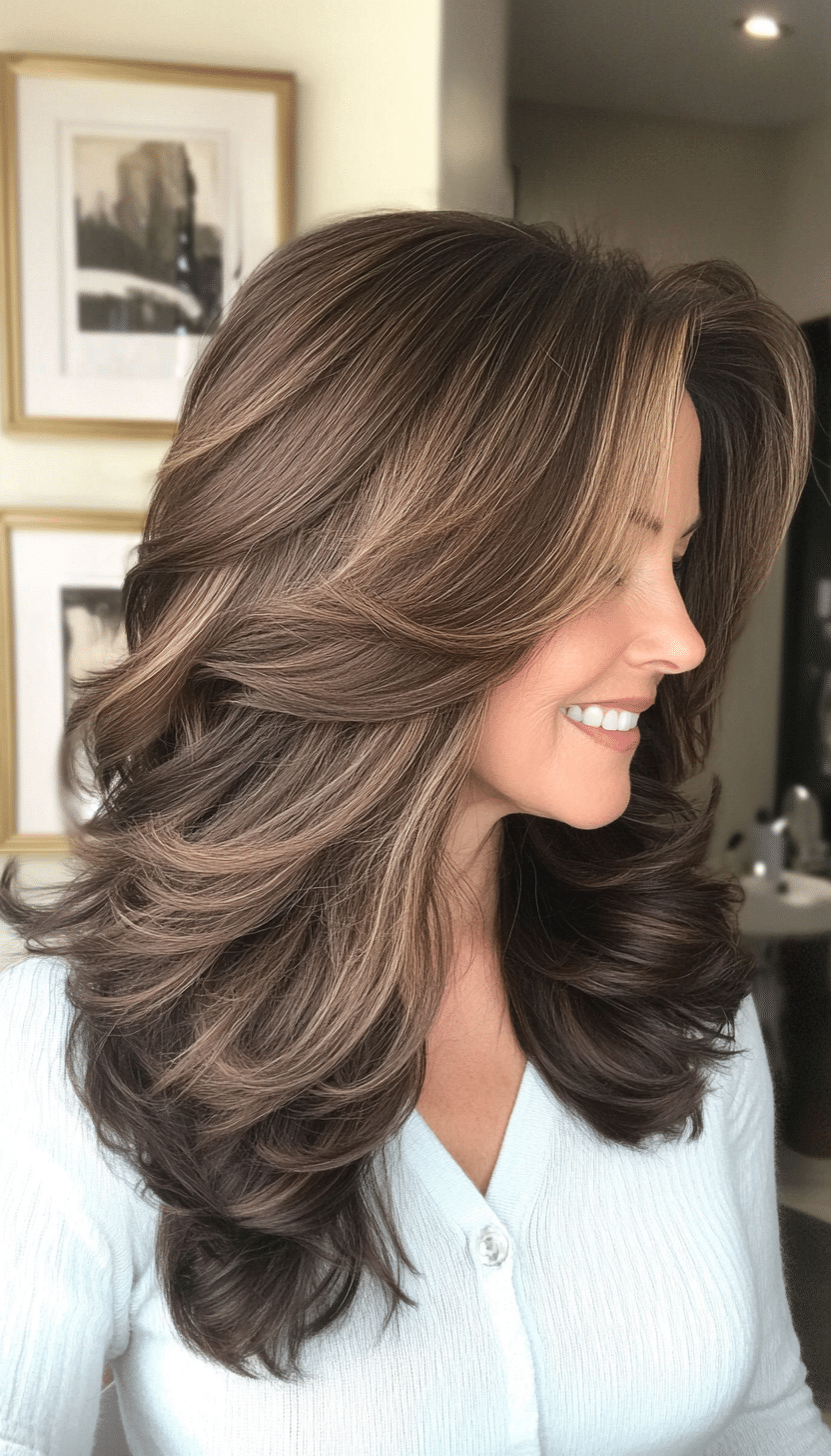 24. Wavy Shoulder-Length Layers in Cool Dark Brown (Layered Haircuts For Older Women) - Layered Haircuts For Older Women