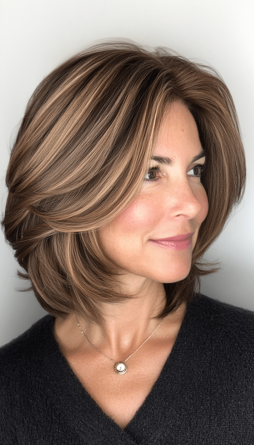 26. Blunt Lob with Subtle Layers in Medium Brown (Layered Haircuts For Older Women) - Layered Haircuts For Older Women