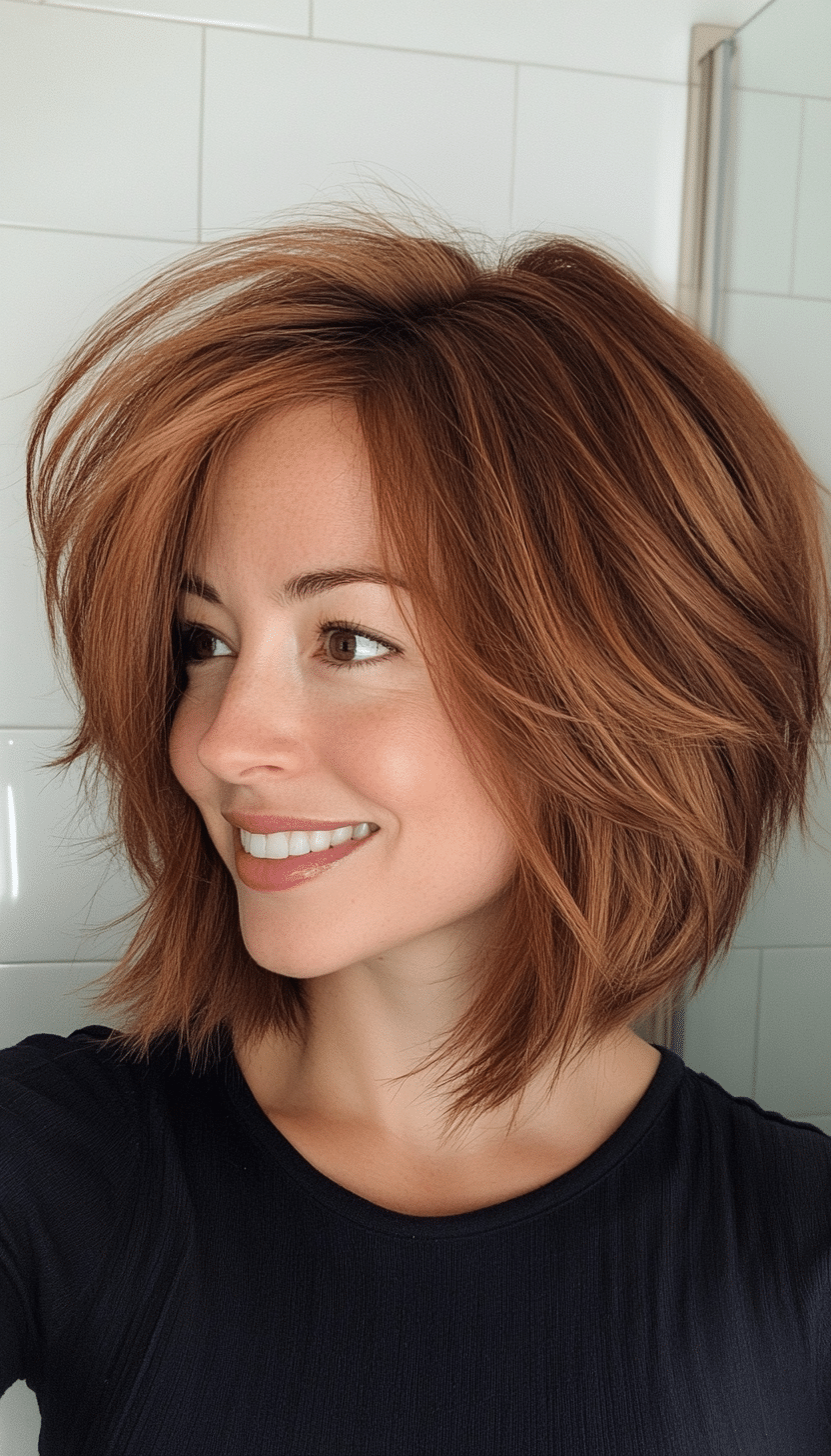 1. Feathered Chestnut Shag (Shaggy Bob Hairstyles For Fine Hair) - Shaggy Bob Hairstyles For Fine Hair