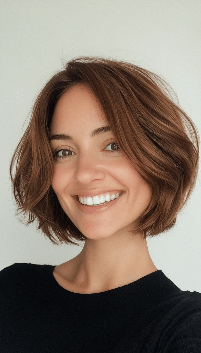 9. Sleek and Shaggy Walnut Bob (Shaggy Bob Hairstyles For Fine Hair) - Shaggy Bob Hairstyles For Fine Hair