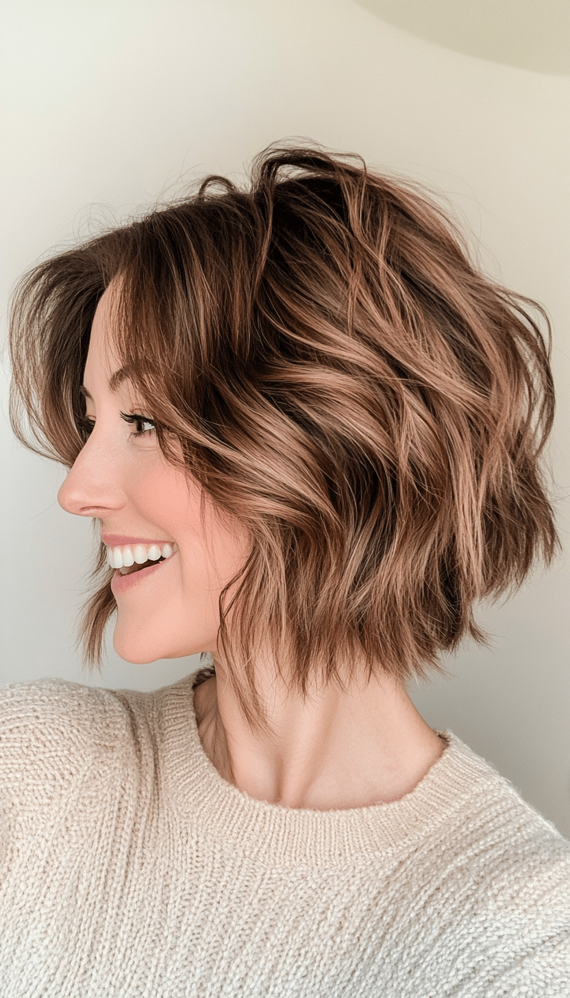 10. Warm Almond-Layered Bob (Shaggy Bob Hairstyles For Fine Hair) - Shaggy Bob Hairstyles For Fine Hair