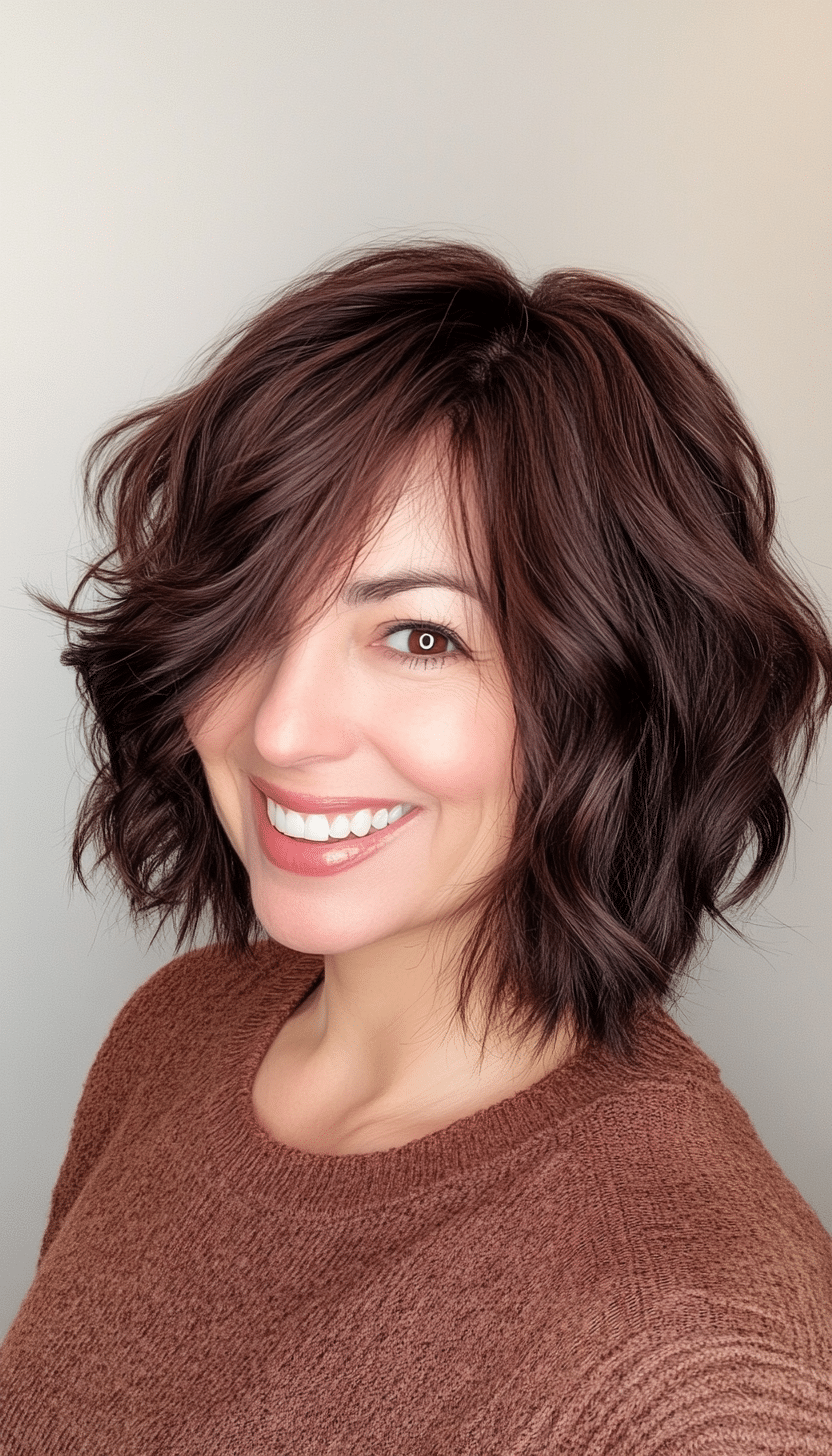 12. Rich Mahogany Shaggy Bob (Shaggy Bob Hairstyles For Fine Hair) - Shaggy Bob Hairstyles For Fine Hair