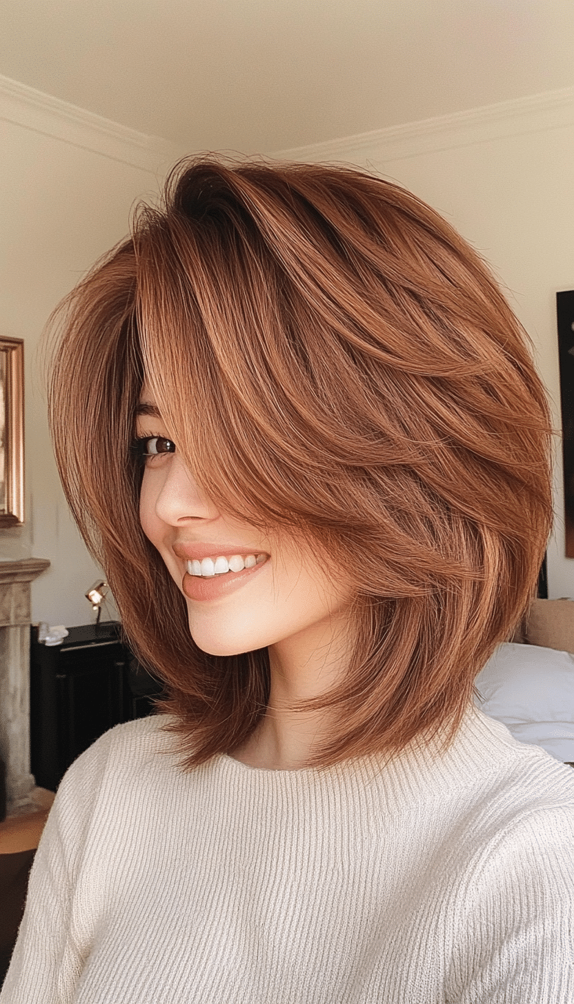 14. Maple Brown Layered Shag (Shaggy Bob Hairstyles For Fine Hair) - Shaggy Bob Hairstyles For Fine Hair