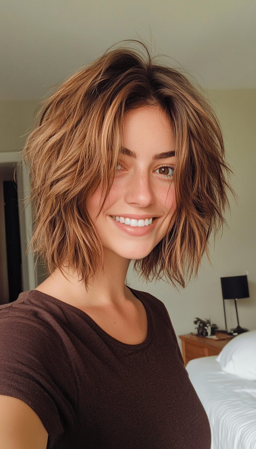 15. Amber-Toned Messy Shag (Shaggy Bob Hairstyles For Fine Hair) - Shaggy Bob Hairstyles For Fine Hair