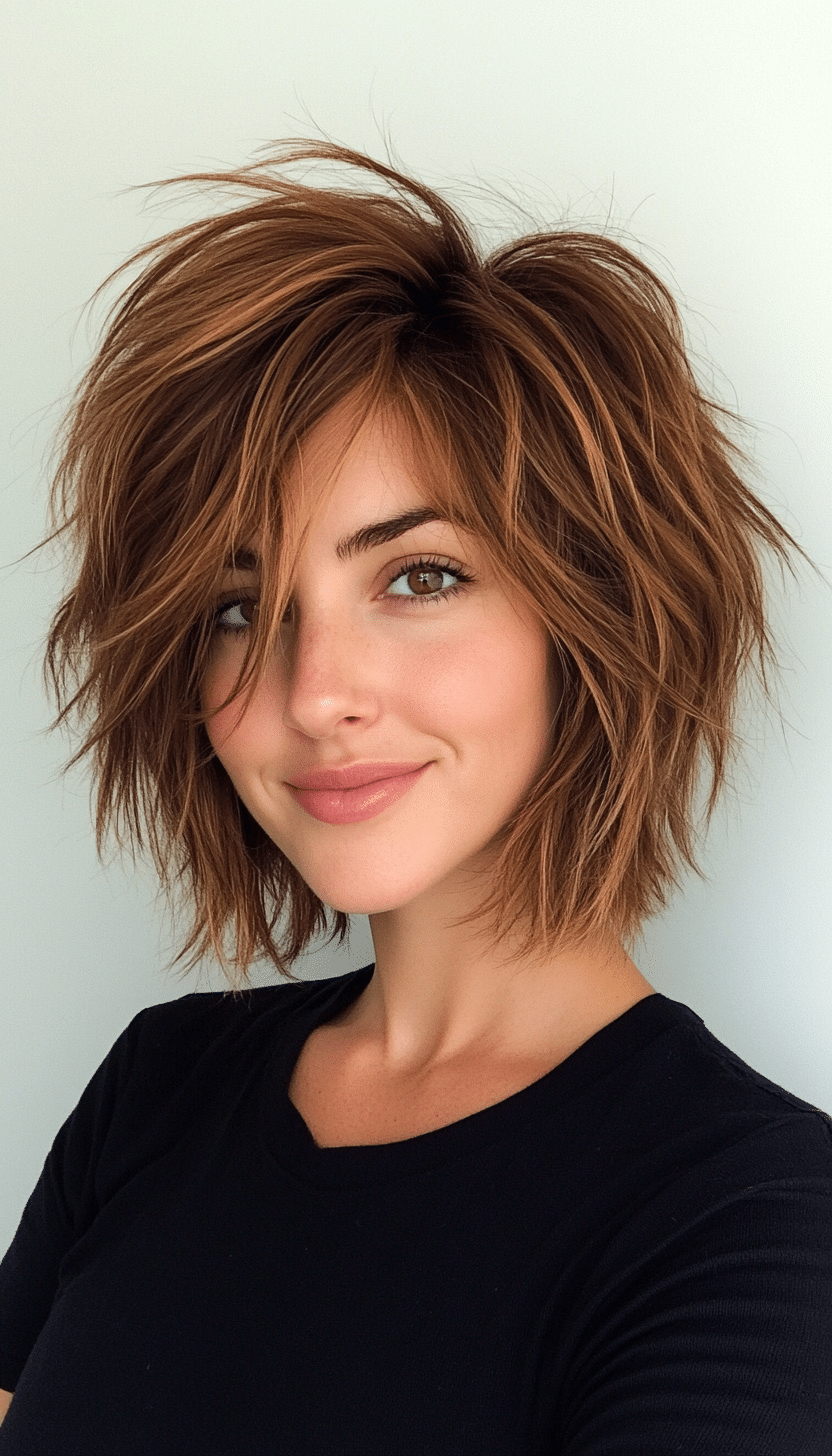 19. Cinnamon-Spiced Layered Bob (Shaggy Bob Hairstyles For Fine Hair) - Shaggy Bob Hairstyles For Fine Hair