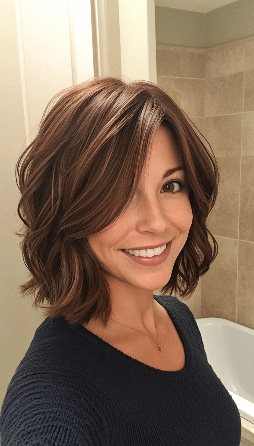 22. Chocolate Hazelnut Wavy Bob (Shaggy Bob Hairstyles For Fine Hair) - Shaggy Bob Hairstyles For Fine Hair