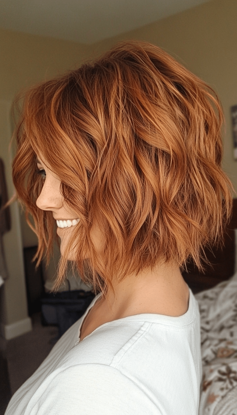 24. Copper Brown Textured Bob (Shaggy Bob Hairstyles For Fine Hair) - Shaggy Bob Hairstyles For Fine Hair