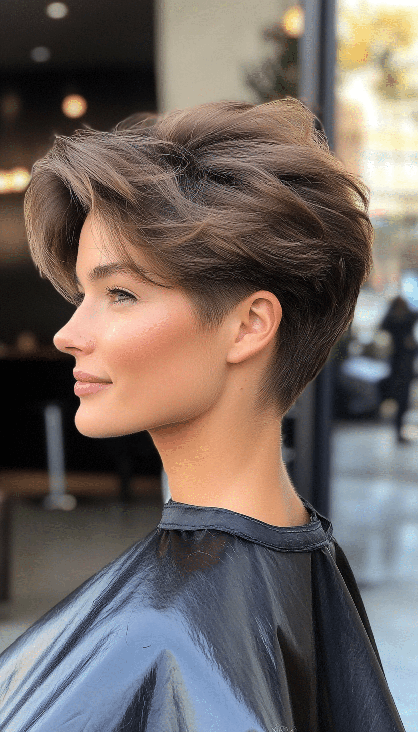 1. Sleek Ash Brown Undercut Pixie (Undercut Pixie Hairstyles) - Undercut Pixie Hairstyles