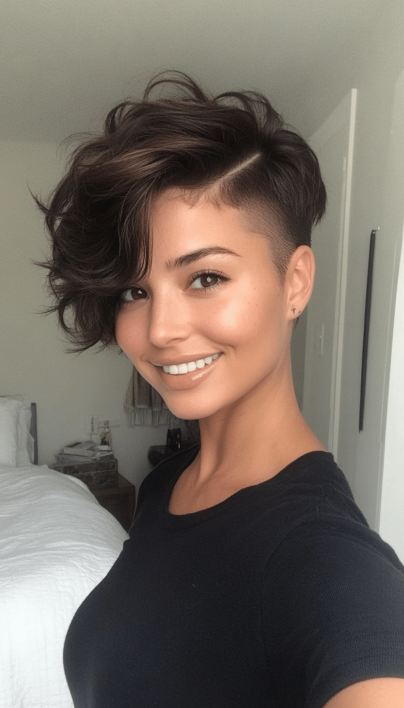 4. Tousled Espresso Brown Pixie with Side Undercut (Undercut Pixie Hairstyles) - Undercut Pixie Hairstyles