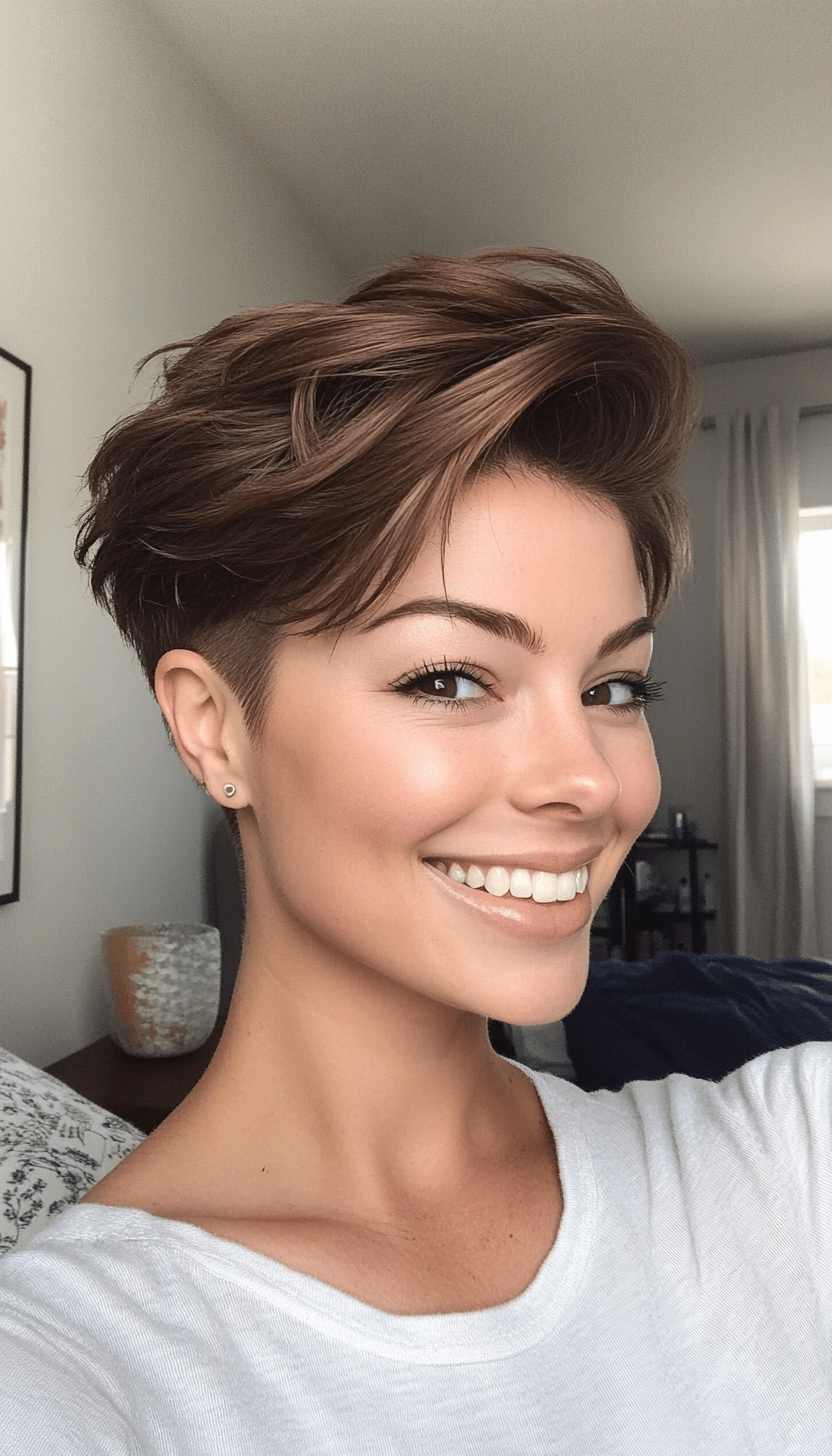 6. Tapered Mocha Brown Pixie with Layered Crown (Undercut Pixie Hairstyles) - Undercut Pixie Hairstyles