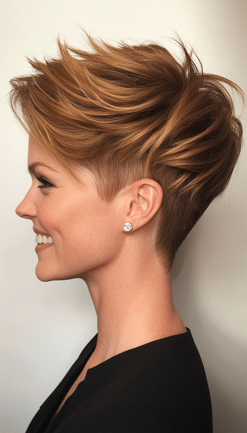 9. Golden Brown Pixie with Layered Undercut Nape (Undercut Pixie Hairstyles) - Undercut Pixie Hairstyles