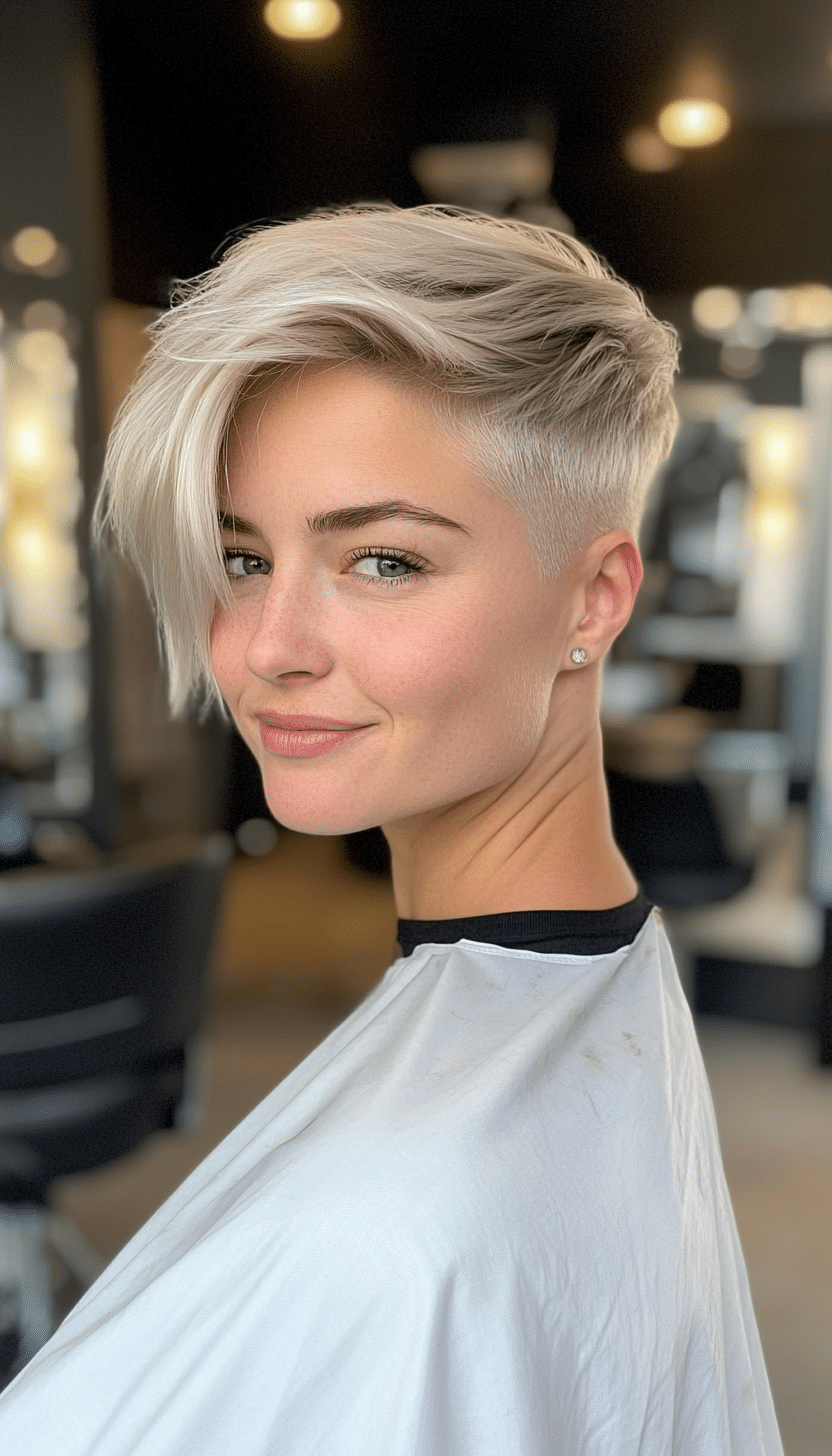 11. Platinum Blonde Undercut Pixie with Sharp Angles (Undercut Pixie Hairstyles) - Undercut Pixie Hairstyles