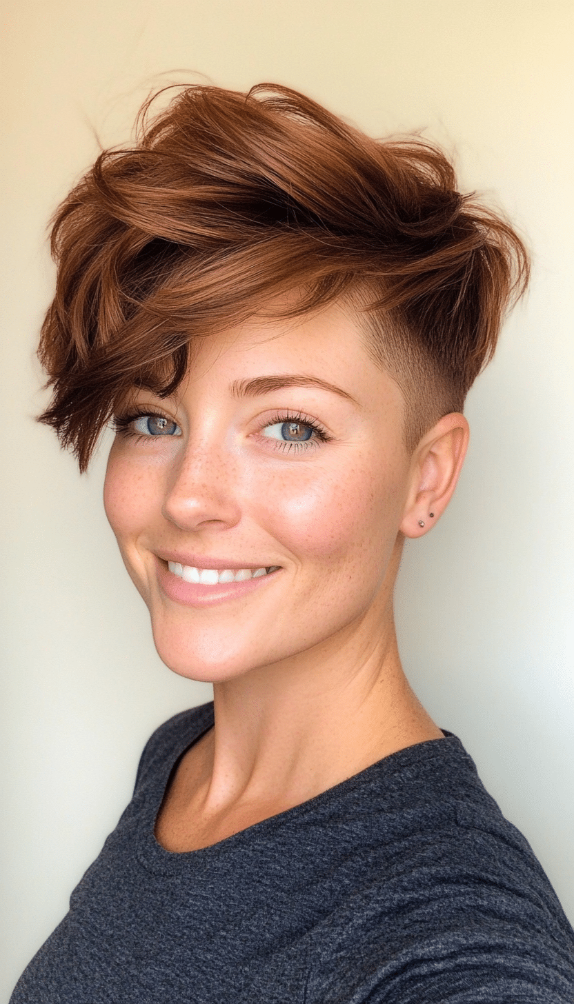 18. Walnut Brown Pixie with Understated Side Undercut (Undercut Pixie Hairstyles) - Undercut Pixie Hairstyles