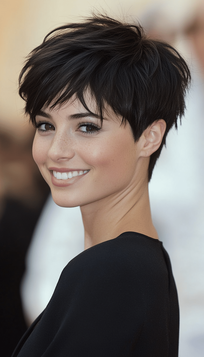 2. Layered Pixie with Soft Black (Short Haircuts For Women With Straight Hair) - Short Haircuts For Women With Straight Hair