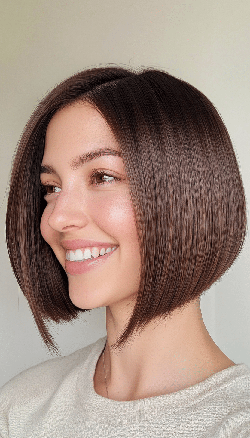 4. Side-Parted Bob with Medium Chestnut Brown (Short Haircuts For Women With Straight Hair) - Short Haircuts For Women With Straight Hair